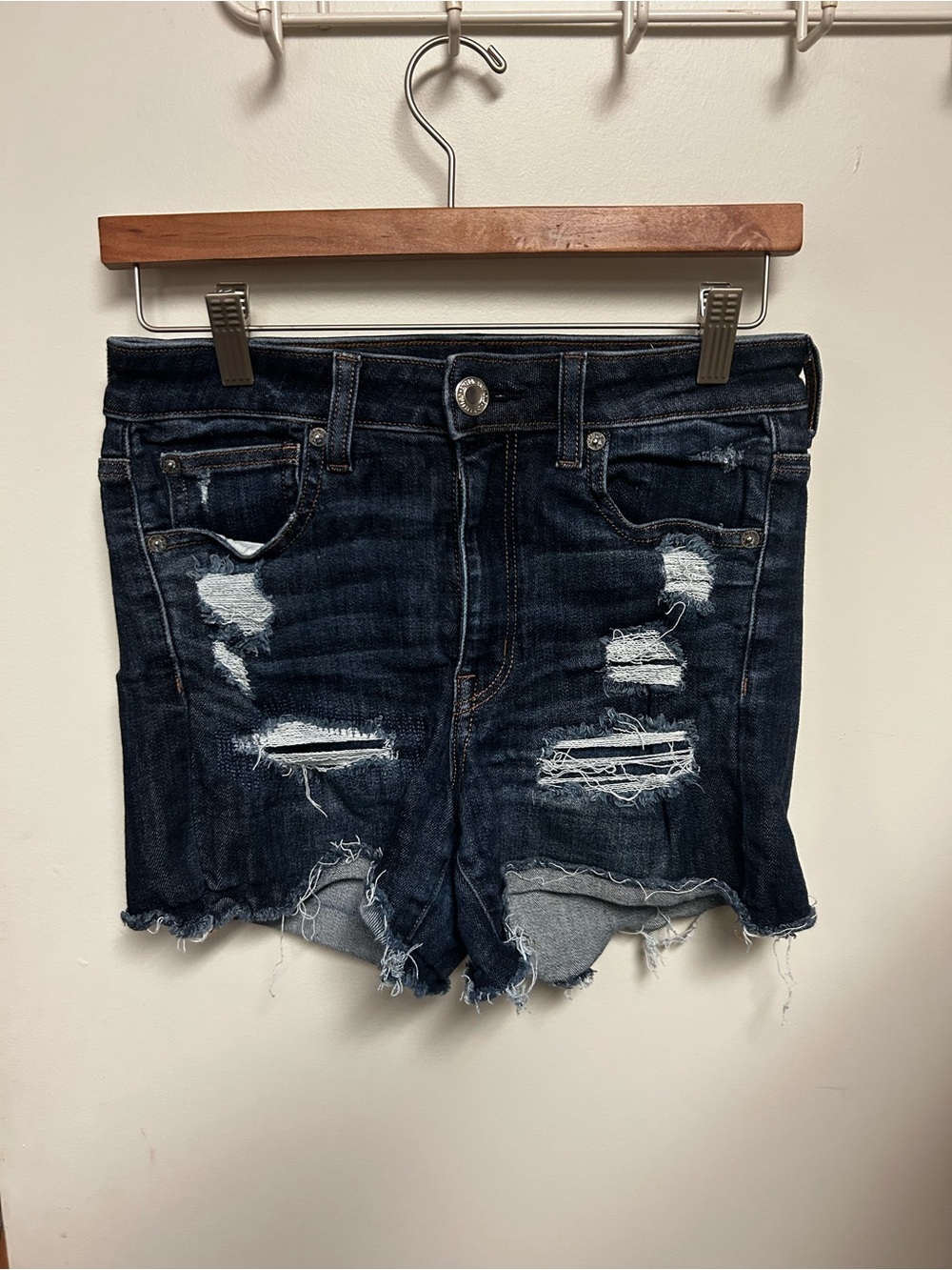 American Eagle Outfitters Dark Blue Distressed Denim Cutoff Shorts